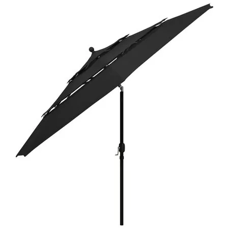  Umbrelă grădină cu 3 niveluri, stâlp aluminiu, negru, 3,5 m
