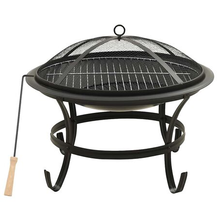  Vatră de foc și grătar cu vătrai 2-în-1, 56x56x49 cm, oțel