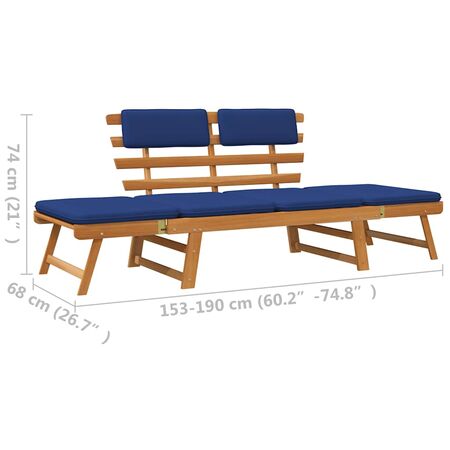  Bancă de grădină cu perne 2-în-1, 190 cm, lemn masiv acacia