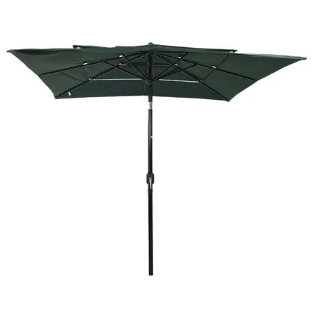  Umbrelă de soare 3 niveluri, stâlp aluminiu, verde, 2,5x2,5 m