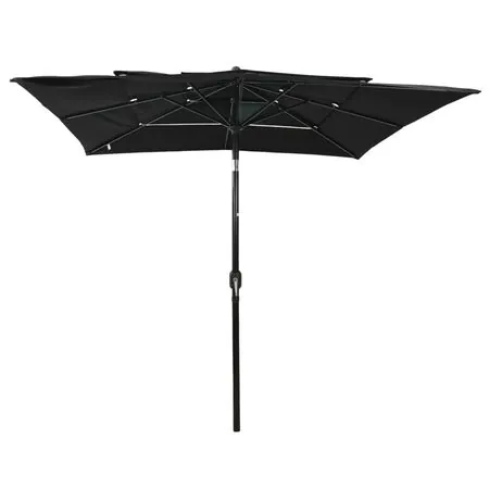  Umbrelă de soare 3 niveluri, stâlp aluminiu, negru, 2,5x2,5 m