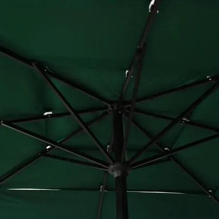  Umbrelă de soare 3 niveluri, stâlp aluminiu, verde, 2,5x2,5 m
