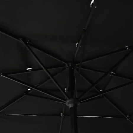  Umbrelă de soare 3 niveluri, stâlp aluminiu, negru, 2,5x2,5 m