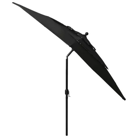  Umbrelă de soare 3 niveluri, stâlp aluminiu, negru, 2,5x2,5 m