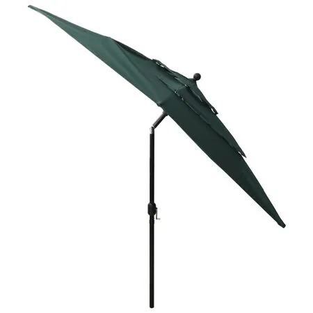  Umbrelă de soare 3 niveluri, stâlp aluminiu, verde, 2,5x2,5 m