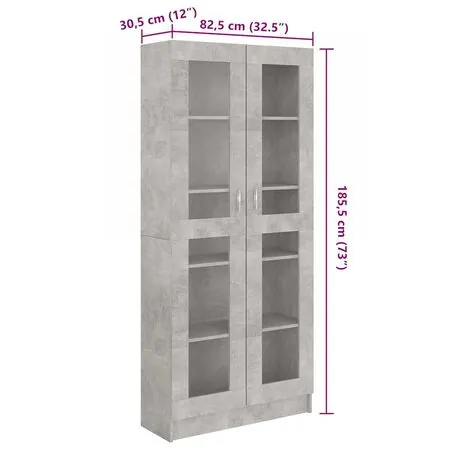  Dulap cu vitrină, gri beton, 82,5x30,5x185,5 cm, lemn prelucrat