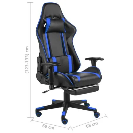  Scaun de jocuri pivotant cu suport de picioare, albastru, PVC
