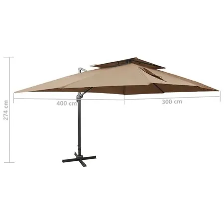  Umbrelă în consolă cu înveliș dublu, taupe, 400x300 cm