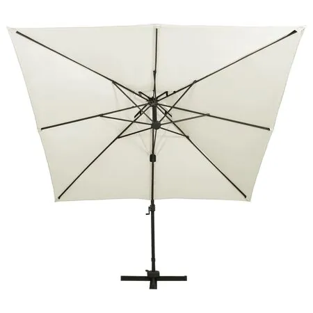  Umbrelă în consolă cu înveliș dublu, nisipiu, 300x300 cm