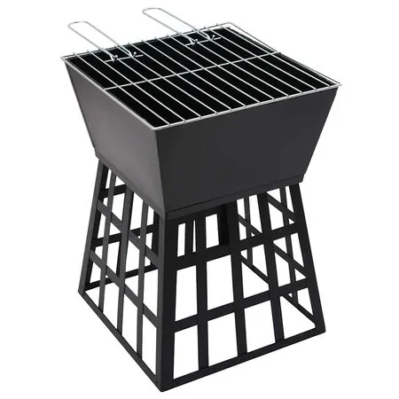  Vatră de foc 2-in-1 cu grătar, 34x34x48 cm, oțel
