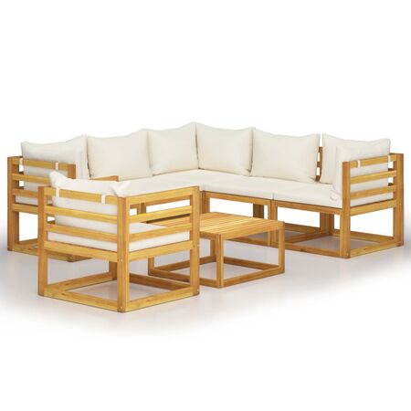  Set mobilier grădină cu perne, 7 piese, crem, lemn masiv acacia