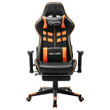  Scaun gaming cu suport picioare, negru/oranj, piele ecologică