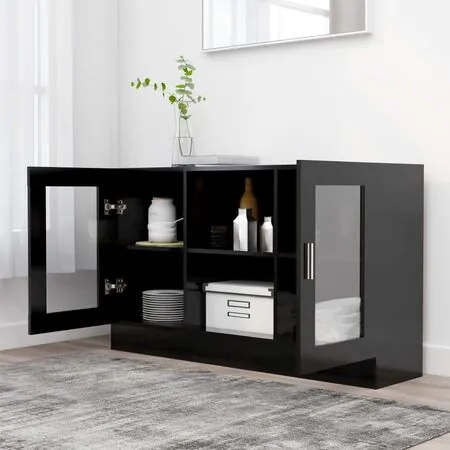  Dulap cu vitrină, negru, 120 x 30,5 x 70 cm, lemn prelucrat
