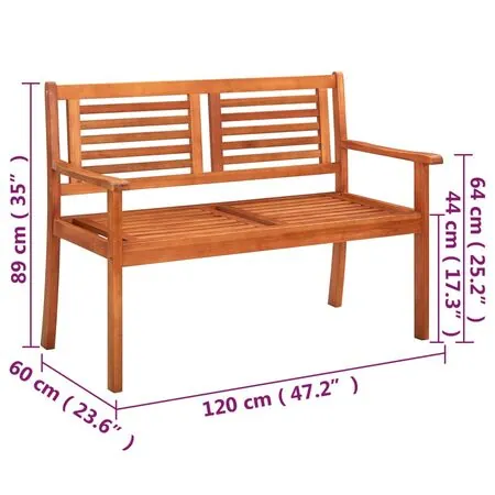  Bancă grădină 2 locuri, cu pernă, 120 cm, lemn masiv eucalipt