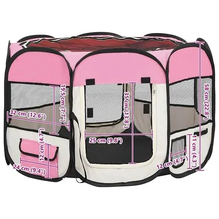  Țarc joacă pliabil câini cu sac de transport roz 90x90x58 cm