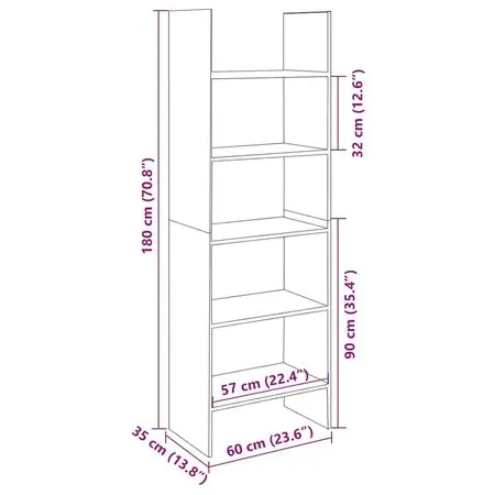  Bibliotecă, alb, 60x35x180 cm, lemn prelucrat