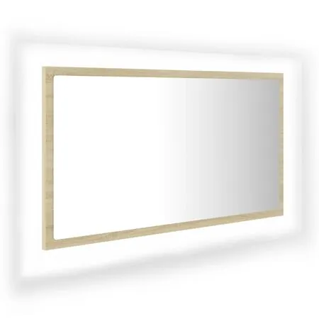  Oglindă de baie cu LED, stejar sonoma, 80x8,5x37 cm, acril