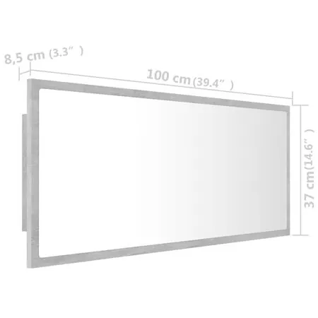  Oglindă de baie cu LED, gri beton, 100x8,5x37 cm, acril