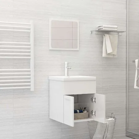  Set mobilier de baie, 2 piese, alb extralucios, lemn prelucrat