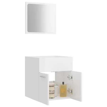  Set mobilier de baie, 2 piese, alb extralucios, lemn prelucrat