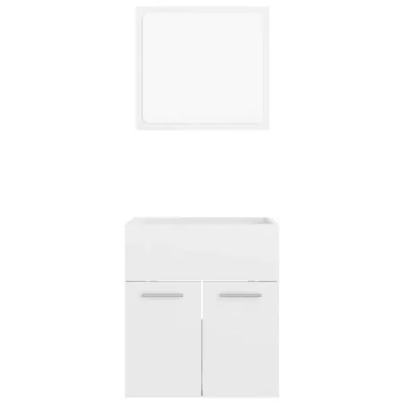  Set mobilier de baie, 2 piese, alb extralucios, lemn prelucrat