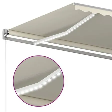  Copertină retractabilă manual cu LED, crem, 600x350 cm
