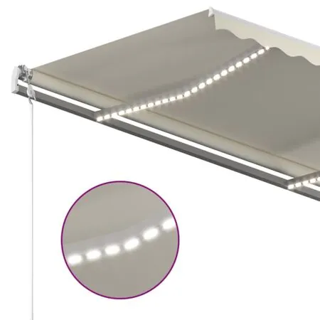  Copertină retractabilă manual cu LED, crem, 450x300 cm