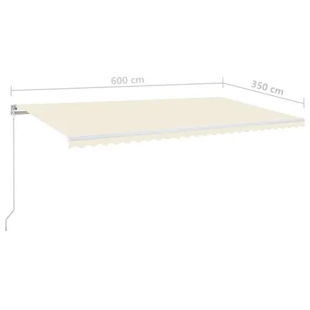  Copertină retractabilă manual cu LED, crem, 600x350 cm
