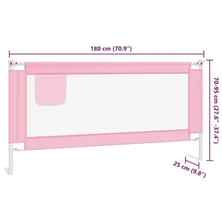  Balustradă de protecție pat copii, roz, 180x25 cm, textil