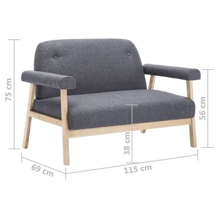  Canapea cu 2 locuri, gri închis, material textil