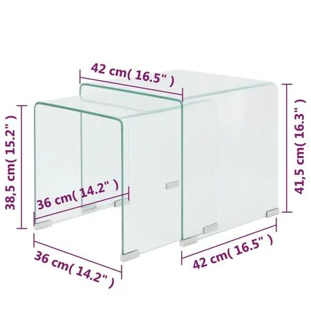  Set de masă din sticlă securit transparentă, stivuibil, 2 piese