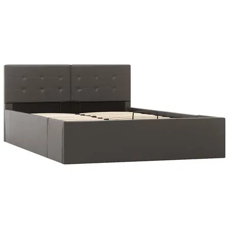  Cadru pat hidraulic cu ladă gri 120x200 cm, piele ecologică