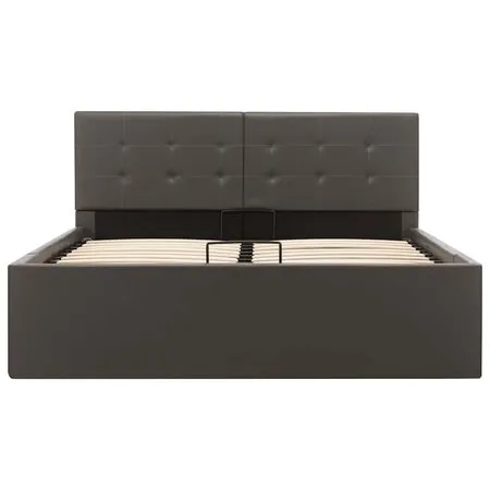  Cadru pat hidraulic cu ladă gri 120x200 cm, piele ecologică