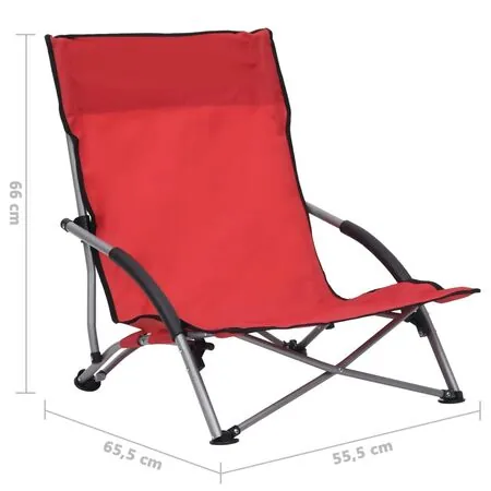  Scaune de plajă pliante, 2 buc., roșu, material textil