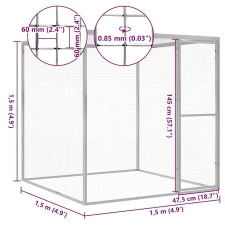  Cușcă pentru pisici, 1,5x1,5x1,5 m, oțel galvanizat