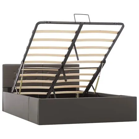  Cadru pat hidraulic cu ladă gri 120x200 cm, piele ecologică