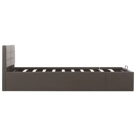  Cadru pat hidraulic cu ladă gri 120x200 cm, piele ecologică
