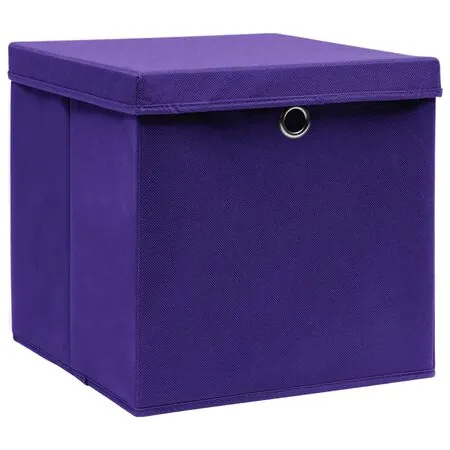   Cutii depozitare cu capace 4 buc. violet, 32x32x32 cm, textil