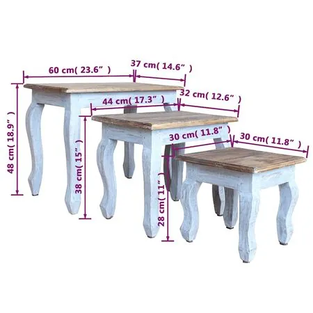  Set mese suprapuse, 3 piese, lemn masiv de mahon