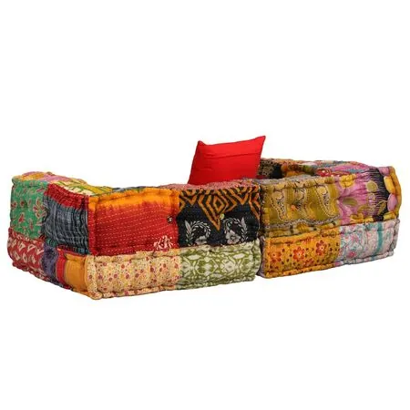  Canapea puf modulară cu 2 locuri, petice, material textil