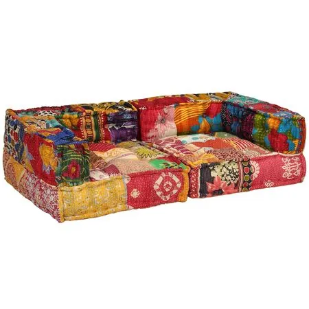  Canapea puf modulară cu 2 locuri, petice, material textil