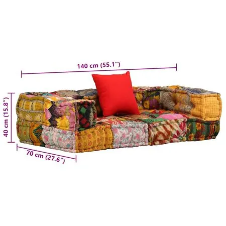  Canapea puf modulară cu 2 locuri, petice, material textil