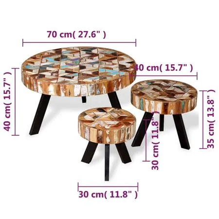  Set măsuțe de cafea, 3 buc., lemn masiv reciclat