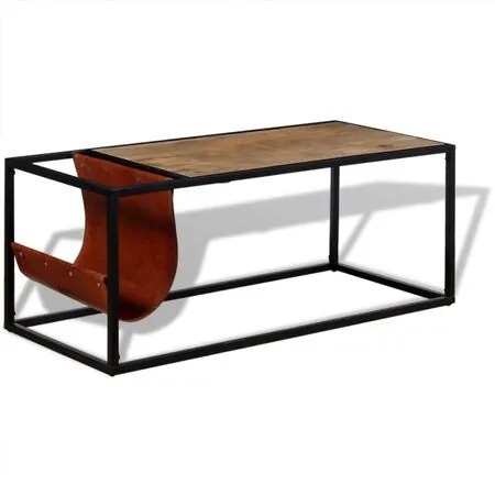  Masuță cafea cu suport reviste din piele naturală, 110x50x45 cm