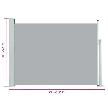  Copertină laterală retractabilă de terasă, gri, 120 x 500 cm