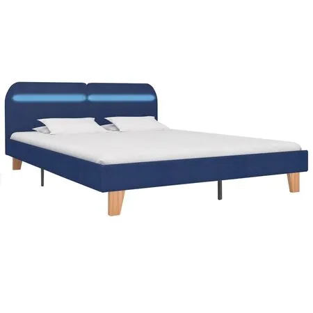  Cadru de pat cu LED-uri, albastru, 160x200 cm, material textil