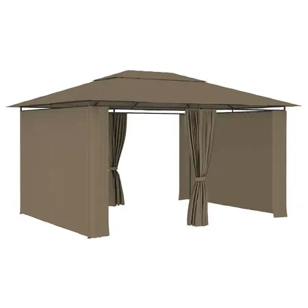  Pavilion de grădină cu perdele, gri taupe, 4 x 3 m, 180 g/m²