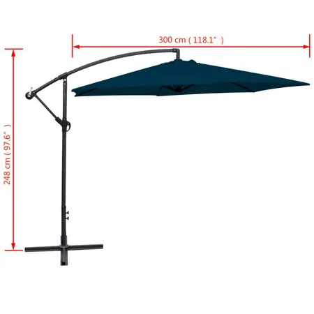  Umbrelă de soare de grădină în consolă, albastru, 3 m