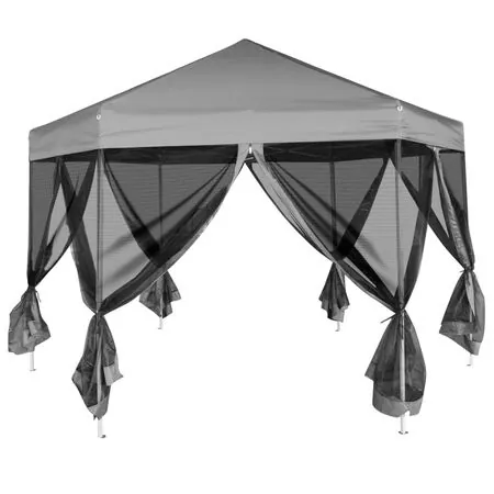  Marchiză hexagonală pliabilă, 6 pereți laterali, gri, 3,6x3,1 m