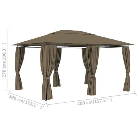  Pavilion de grădină cu perdele, gri taupe, 4 x 3 m, 180 g/m²